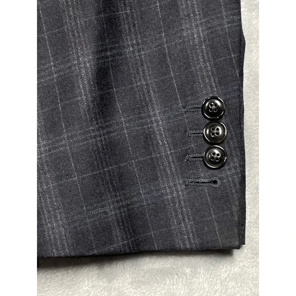 Giorgio Armani Taylor Charcoal Grey Virgin Wool Cashmere Plaid Blazer Jacket 50R